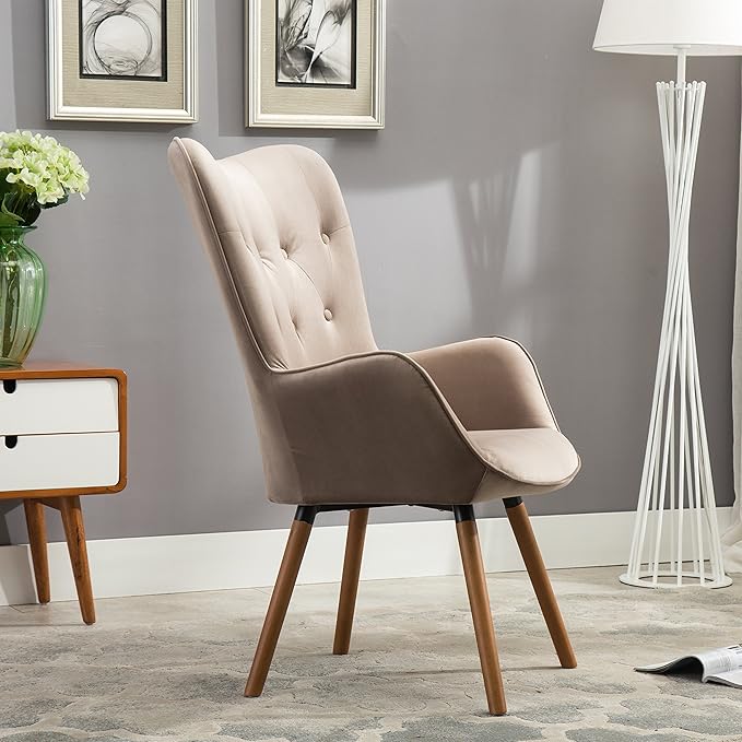 Roundhill Furniture Doarnin Contemporary Silky Velvet Tufted Button Back Accent Chair Taupe