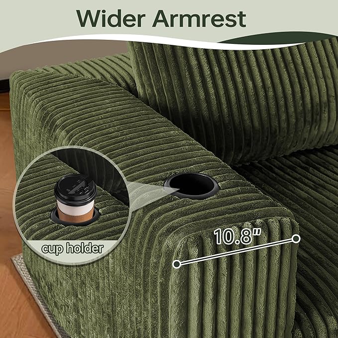 DURASPACE 108 Sectional Couch L Shaped Sofa Boneless Foam Cloud Couches with Chaise Fluffy Plush Corduroy Modular Couches for Living Room (Green Left Facing Chaise)