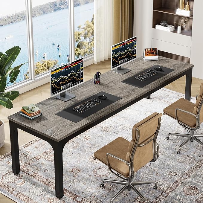 Tribesigns 78.7 Inches Extra Long Computer Desk 2 Person Desk Double Long Desk Workstaion for Home Office (Gray+Black)