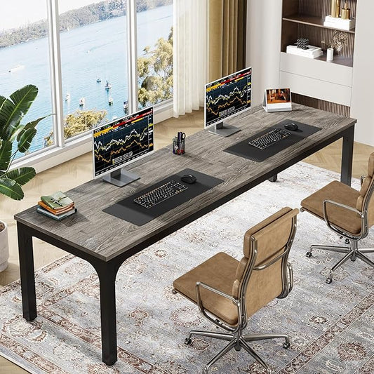 Tribesigns 78.7 Inches Extra Long Computer Desk 2 Person Desk Double Long Desk Workstaion for Home Office (Gray+Black)