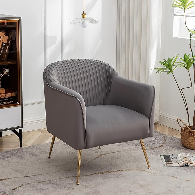 Contemporary Velvet Accent Chairs for Living Room Bedroom and Entryway Modern Armchair with Sleek Metal Legs Elegant Seating Solution for Small Spaces Grey
