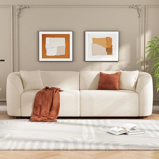 Christopher Knight Home Sabbo 87.50 Boucle Upholstered Couch Oversized 2 Seater Sofa Curved Soft Seating Lounge Sofa Chair Cozy Loveseat with Armrest Reading Sofa for Living Room Home Rest Beige