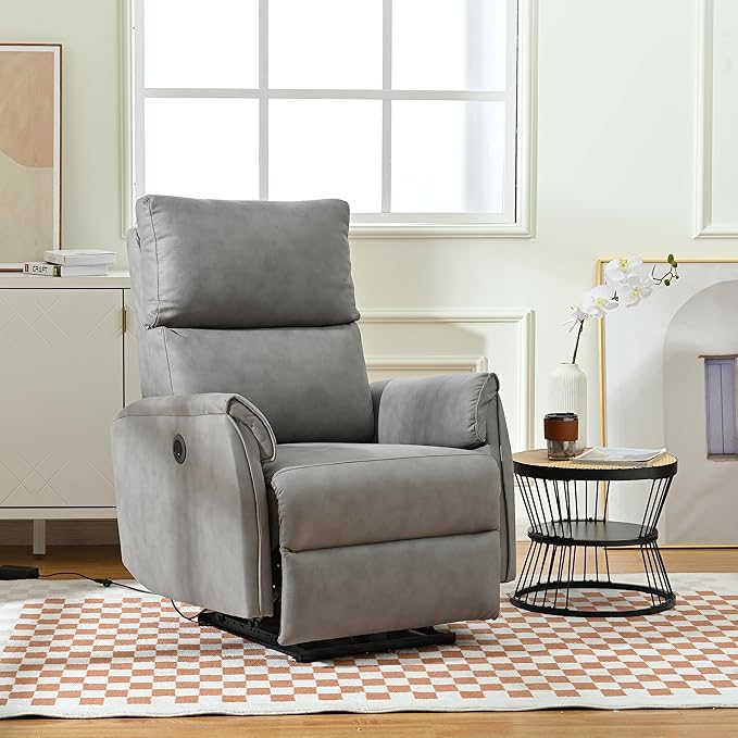 Electric Power Recliner ChairUpholstered Foam Lounge Single SofaReclining Chair with USB Charging PortsHome Theater Seating Living Room Bedroom Gray