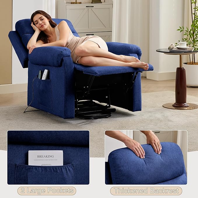 Power Lift Recliner Chair Recliners for Elderly with Heat and Massage Recliner Chair for Living Room with Infinite Position and Side Pocket USB Charge Port (Dark Blue)