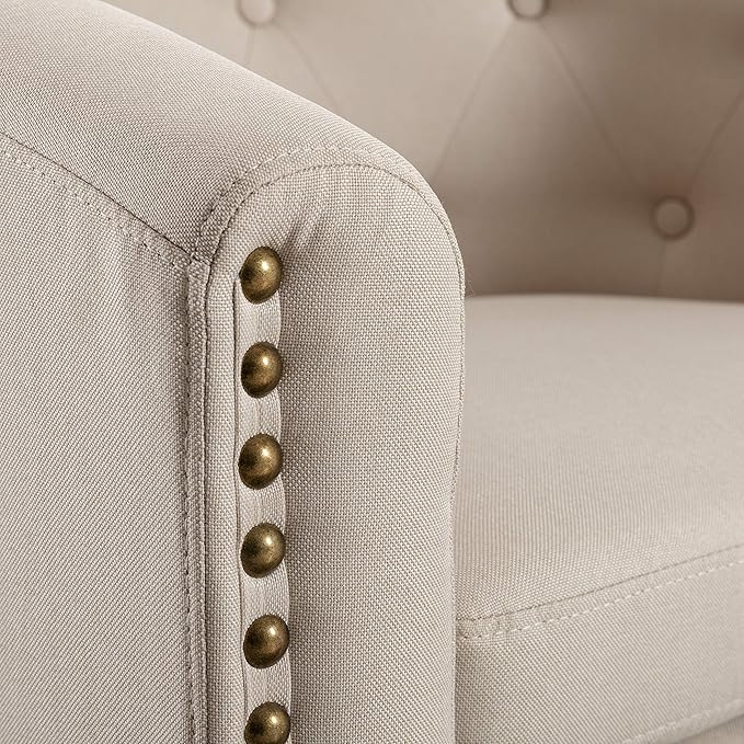 Linen Fabric Tufted Barrel ChairTub Chair for Living Room Bedroom Club Chairs