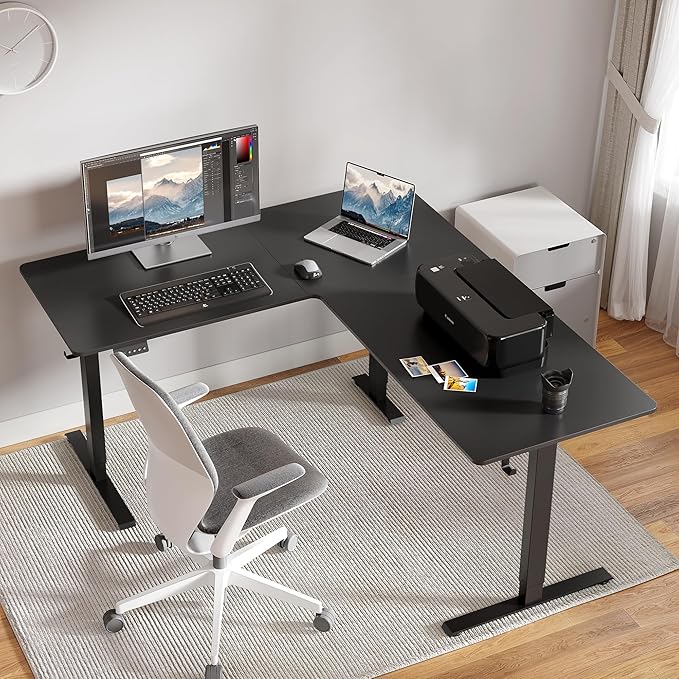 FEZIBO 75 * 63 L Shaped Standing Desk Electric Height Adjustable L Shaped Desk Suitable for Home Office Black