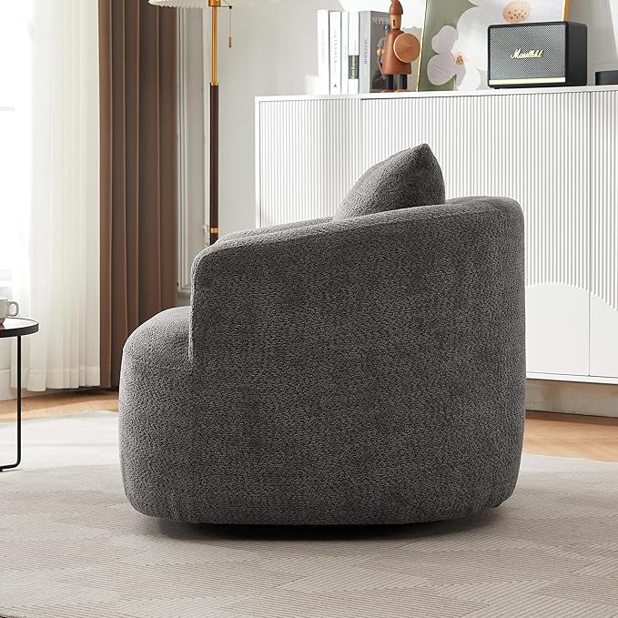360-Degree Swivel Accent Chair 38.2 Chenille Upholstered Swivel Barrel Sofa Chair with a Throw Pillow Ergonomic Rounded Armrests Single Sofa for Living Room Office (Gray/509)
