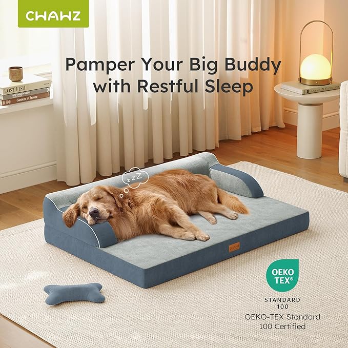 XXL Orthopedic Dog Bed Big Dog Bed for Large Dogs Dual-Sided Pet Cooling Beds with Memory Foam Washable Cover Nonslip Bottom Waterproof Pet Couch with Bolsters Dark Grey