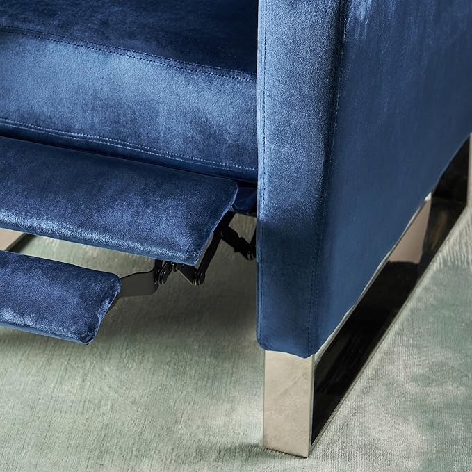 Mid-Century Fabric Rocker Recliner Chair Adjustable Single Recliner Sofa with Thicker Seat Cushion with Pocket for Living Room Bedroom Apartment (Blue)