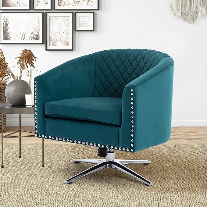 Swivel Barrel Chair Living Room Chair with Nailheads and Metal Base