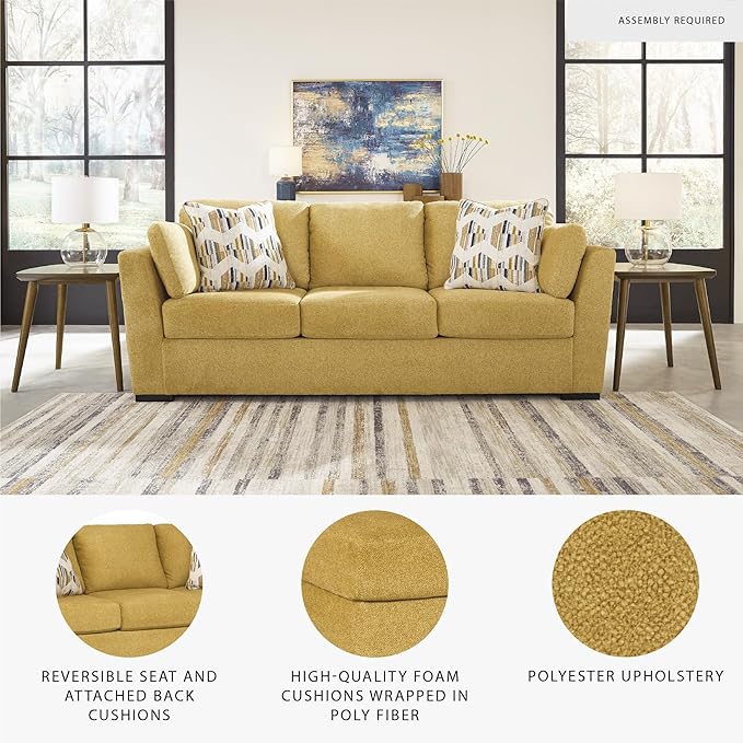 Signature Design by Ashley Keerwick Scandinavian Sofa with 4 Toss Pillows Yellow