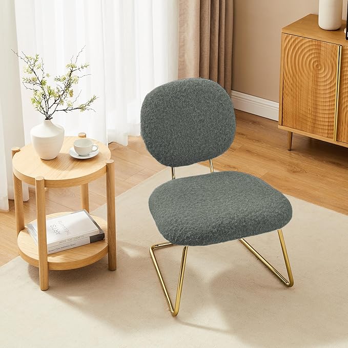 Zouron Fabric Slipper Chair Upholstered Living Room Chair with Gold Frame Armless Single Sofa Chair for Bedroom Study Black Grey