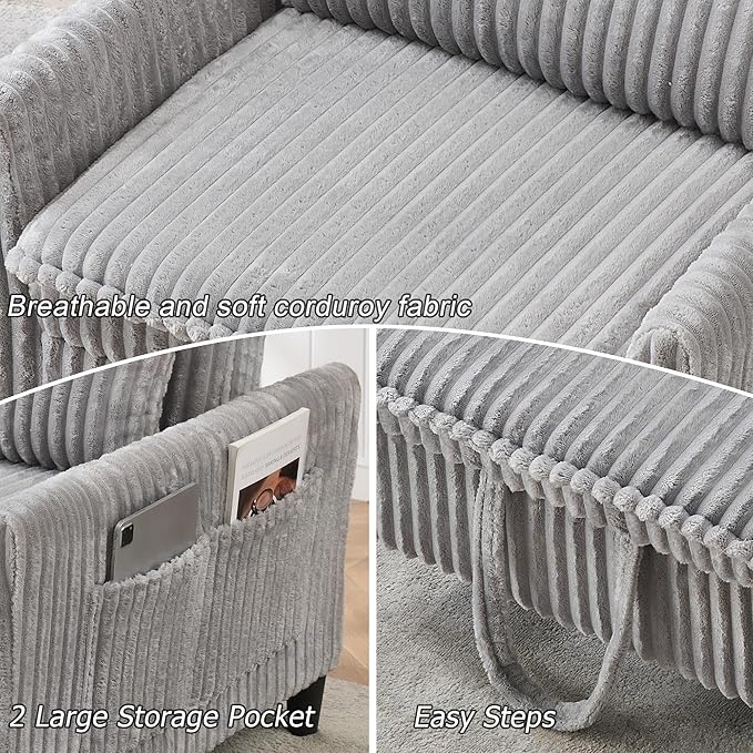 3-in-1 Convertible Sofa Chair BedPull Out Couch Single Sleeper Chair Bedwith Adjustable Backrest with Side Pockets Lounge Sofa for Living Room Bedroom Small Spaces (Gray)