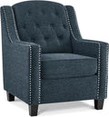MCombo Modern Accent Chair with High Legs Chenille Upholstered Single Sofa Chair with Tufted Button Back &amp Ergonomic Armrests Solid Wood Legs for Living Room Bedroom 4260 (Light Blue)