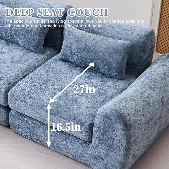 104.72 Multiple Modular Cloud Sofa Bed Sectional Boneless Couch with Chaise for Living Room/Bedroom Shennel Sofa No Assembly 8 Modules Combined Blue