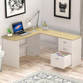 SHW 51 x 59 Inches L-Shaped Home Office Wood Corner Desk with Box Box File Drawers Oak
