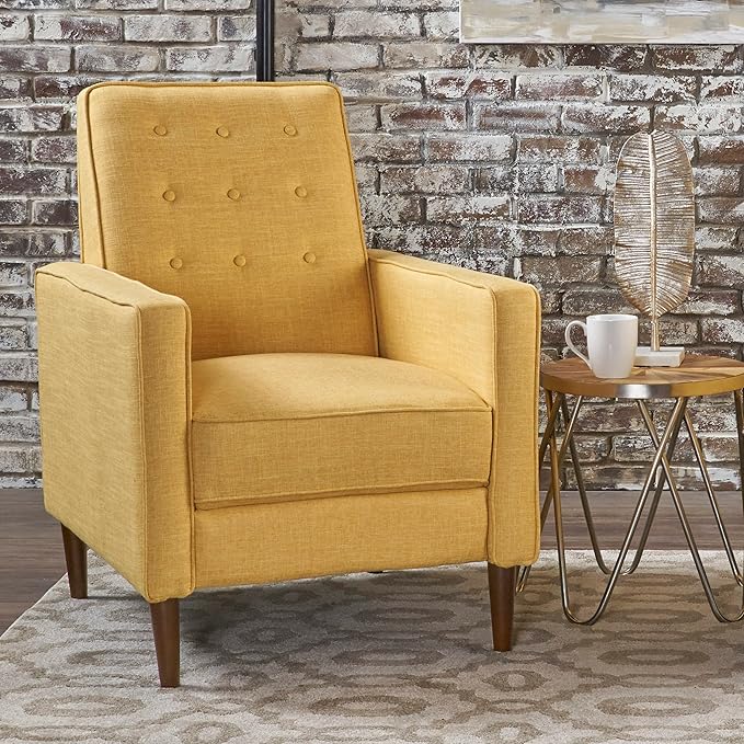 CHRISTOPHER KNIGHT HOME Mason Mid-Century Modern Tuft Back Recliner (Qty of 1 Fabric/Muted Yellow).