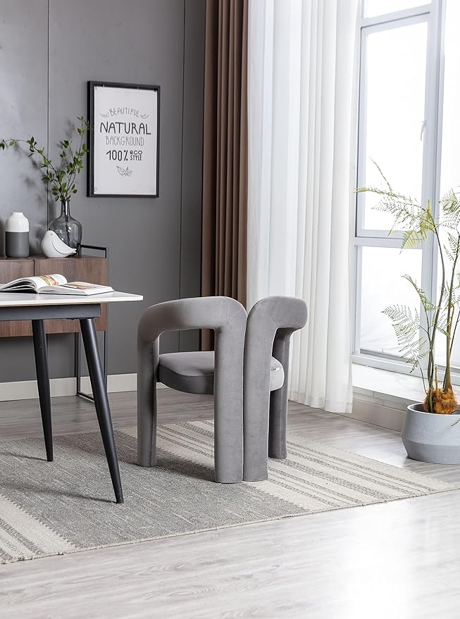 Set of 2 Contemporary Velvet Fabric Upholstered Accent/Dining Chairs Barrel Side Chairs for Kitchen and Living Room (Gray Velvet)