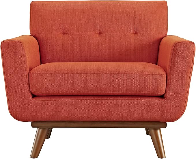 Modway Engage Mid-Century Modern Upholstered Fabric Accent Arm Lounge Chair Wood in Atomic Red Armchair