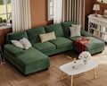 Furmax Sectional Couches for Living Room U-Shaped Sofa Couch with Linen Fabric 4 Seat Sofa Set with Double Chaise for Apartment (Fabric Green)