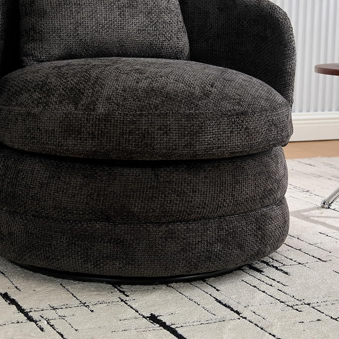 30 W Modern Round Set of 2 Swivel Accent Barrel Chair No Assembly Comfy Chenille Upholstered Cozy Armchair for Bedroom Living Room Hotel Club Reading Room (Dark Gray 2-Pack)