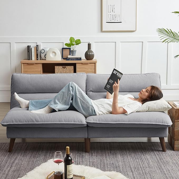 Convertible Futon Sofa Bed Modern Folding Futon Couch with 3-Level Adjustable Backrest Sleeper Loveseat Sofa Recliner Couch for Living Room Apartment Light Grey
