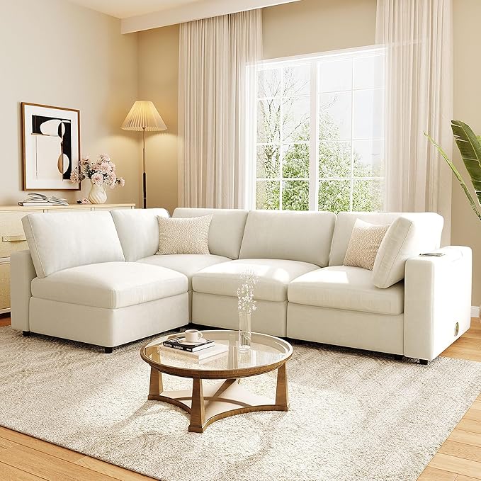 Eafurn 133.5 Free Combination Modular Sectional Sofa 4-Piece Convertible Corner Couch Lounge Sofa with Speakers &amp USB-C Ports Hidden Armrest Storage Premium Chenille Upholstery | Breathable ma