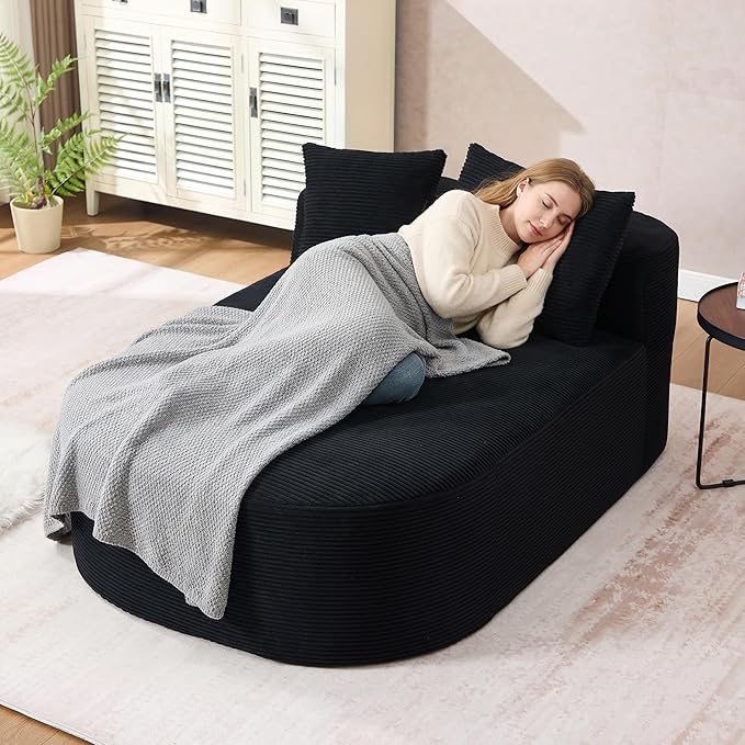 Boneless CouchComfy Fluffy Sofa BedUpholstered Sleeper Sofa with Throw Pillows and ArmrestsCorduroy Plush Cloud Lounge Chair (Black 67 Boneless Couch)