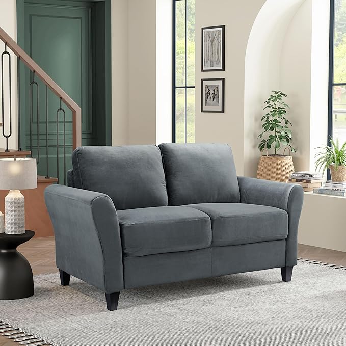 Studio Living Watford 57.9 Loveseat Traditional Style Pocket Coil Comfort Black Legs Microfiber Fabric Dark Gray