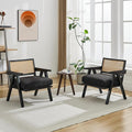 Garvee Mid-Century Modern Accent Chair Linen Upholstered Lounge Chair withWood Frame Soft Cushion - Comfortable Reading Armchair for Living Room Bedroom Office - Black 2 PCS