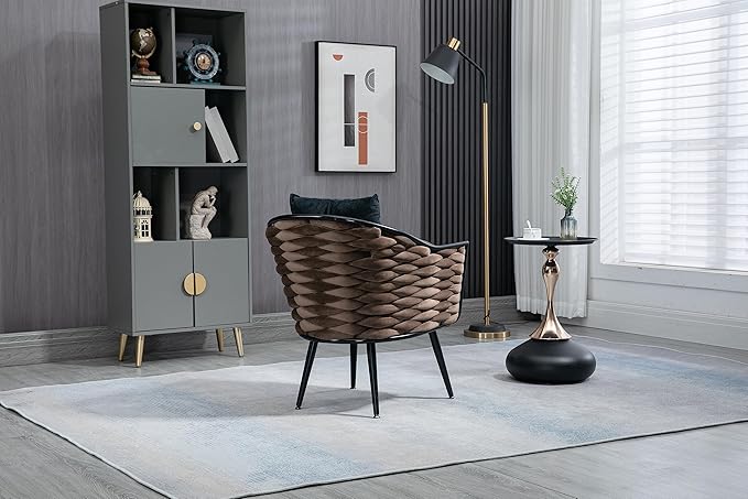 Velvet Accent Chair Modern Upholstered Armchair Tufted Chair with Metal Frame Single Leisure Chairs for Living Room Bedroom Office Balcony