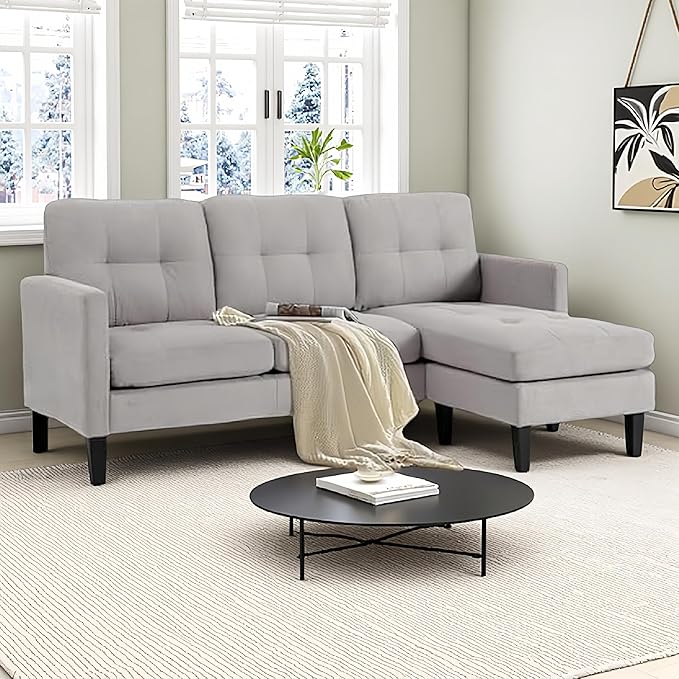 L Shaped Sectional Sofa with Movable Ottoman Lounge Sectional Sleeper Sofa Couch for Apartment &amp Small Space Small Couch for Living Room Light Gray