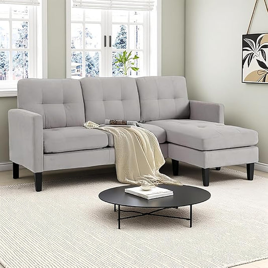 L Shaped Sectional Sofa with Movable Ottoman Lounge Sectional Sleeper Sofa Couch for Apartment &amp Small Space Small Couch for Living Room Light Gray