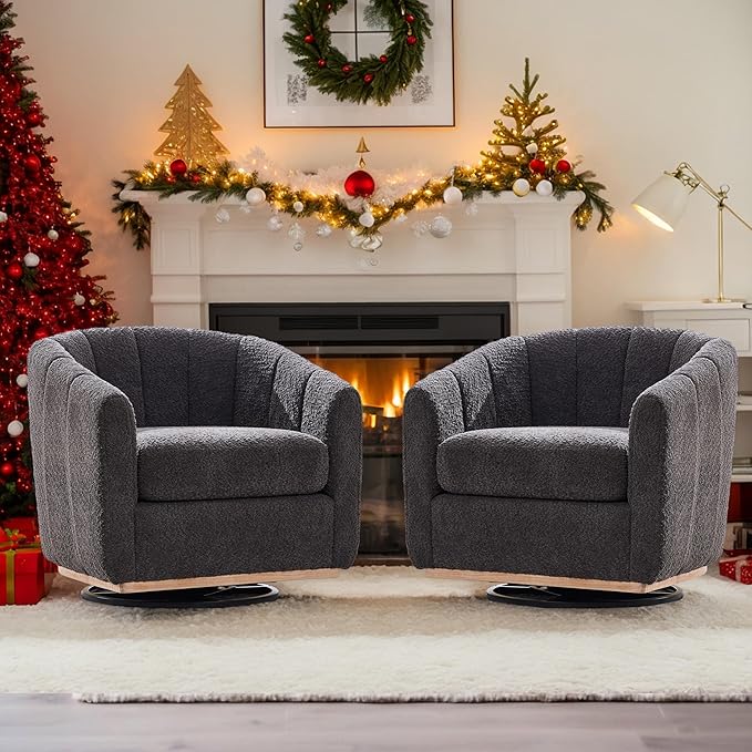 Mlmh &amp Kngwa Swivel Accent Chair Set of 2 Chenille Upholstered Swivel Barrel Chairs 360 Degree Reading Chair Single Sofa for Living Room Bedroom Charcoal
