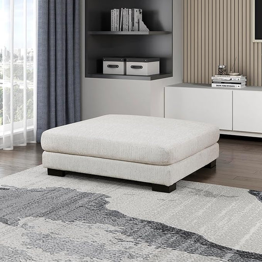 Lexicon 45 Modern Ottoman Textured Microfiber Square Ottoman Living Room Foot Rest Module for Sectional Sofa Foot Stool for Living Room/Bedroom Assembled Beige