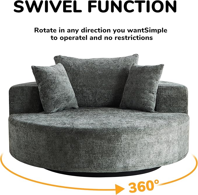 Ball &amp Cast 55 Oversized 360 Degree Swivel Accent Chair Modern Chenille Single Sofa Sleeper with Wide Armrest and Pillows Round Lounger Chair for Living Room BedroomProjection Room Green