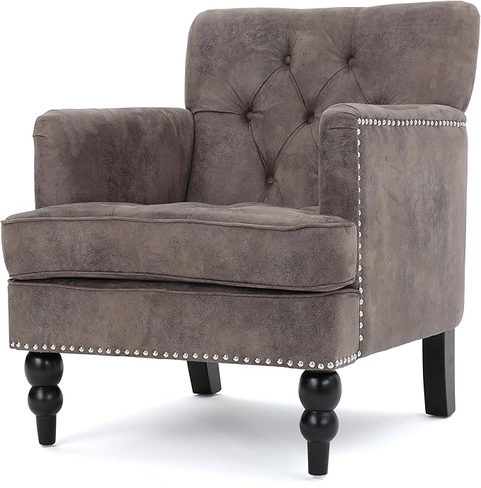 Christopher Knight Home Malone Tufted Club Chair Gray+Brown 28D x 29.5W x 33.5H Inch