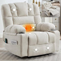 Massage Recliner Chair with Heat Beige Recliner Chair with Cup Holder for Adults Manual Reclining Chairs Large &amp Oversized Recliners for Living Room Fabric Heavy Duty (Beige)
