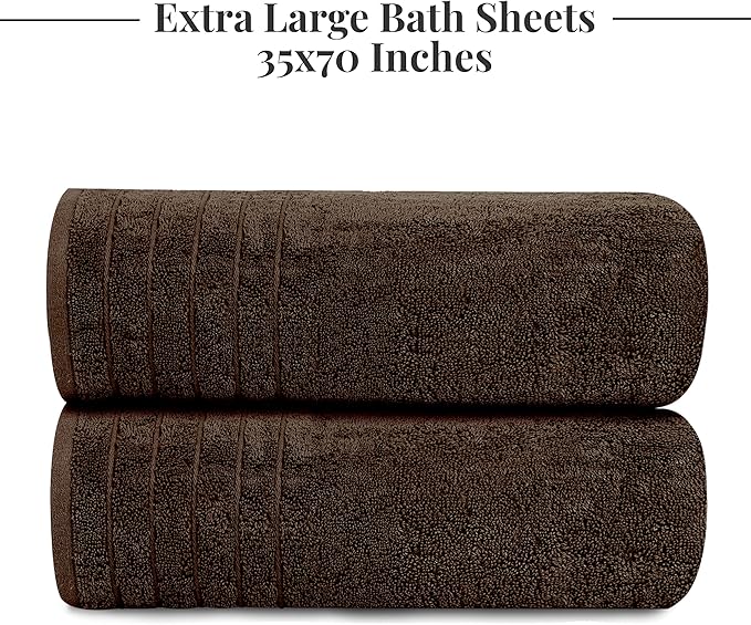Tens Towels Pack of 2 Extra Large Bath Sheets 35 x 70 Inches 100% Cotton Larger &amp Lighter Weight Quicker to Dry Super Soft &amp Absorbent Oversized Bath Towels Brown