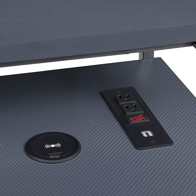 OSP Home Furnishings Reload Gaming Desk with Wireless Charging USB Power Hub and Remote Controlled RGB LED Lights Matte Grey Carbon Fiber