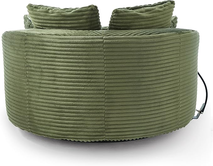 360° Swivel Accent Chair with 5 Throw Pillows Adjustable Phone Holder Corduroy Fabric Round Sofa Chair Barrel Chair with Semi-Wraparound Design for Living Room Office and Hotel (Green1)