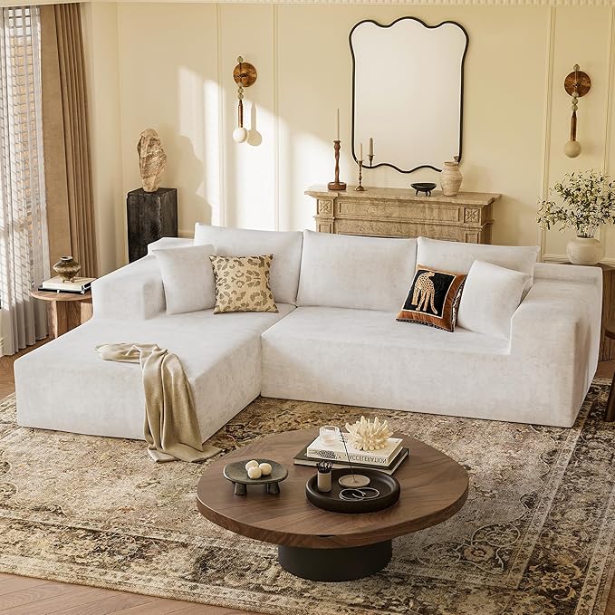 YESHOMY Boneless Couches for Living Room 108 Sectional Modular Sectional Sofa with Deep Seat Cloud Comfy Couch with L-Shape Chaise Easy Assembly (Chenille Pearl Cream)