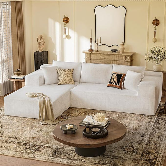 YESHOMY Boneless Couches for Living Room 108 Sectional Modular Sectional Sofa with Deep Seat Cloud Comfy Couch with L-Shape Chaise Easy Assembly (Chenille Pearl Cream)