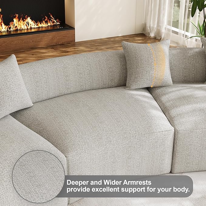 134 Curved Modular Sectional Sofa for Living Room Modern Chenille Oversized Cloud Couch Plush Luxury 6-Seater Extra Deep Seat Boucle Boneless Sofa No Assembly Required Grey