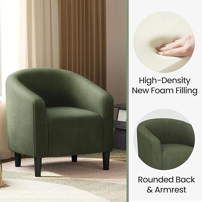 Yaheetech Barrel Chairs Furry Accent Chairs with Soft Padded Armrest for Living Room Bedroom Waiting Room Office Set of 2 Dark Green