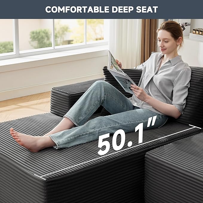 110 Inch Cloud Sectional Couch Modular Sectional Sofa with Deep Seat Boneless Sofa for Living Room Fluffy Comfy Couch with L-Shaped Chaise Grey