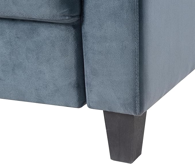 Velvet Upholstered 3 Seater SofaMordern Couch with Tufted Strip Back Cushion for LivingroomApartmentOfficeBlue Grey