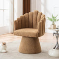 Swivel Accent Chair Modern 360° Barrel Chair with Shell-Shaped Back Tufted Vanity Armchairs for Living Room Bedroom Reading Room Camel