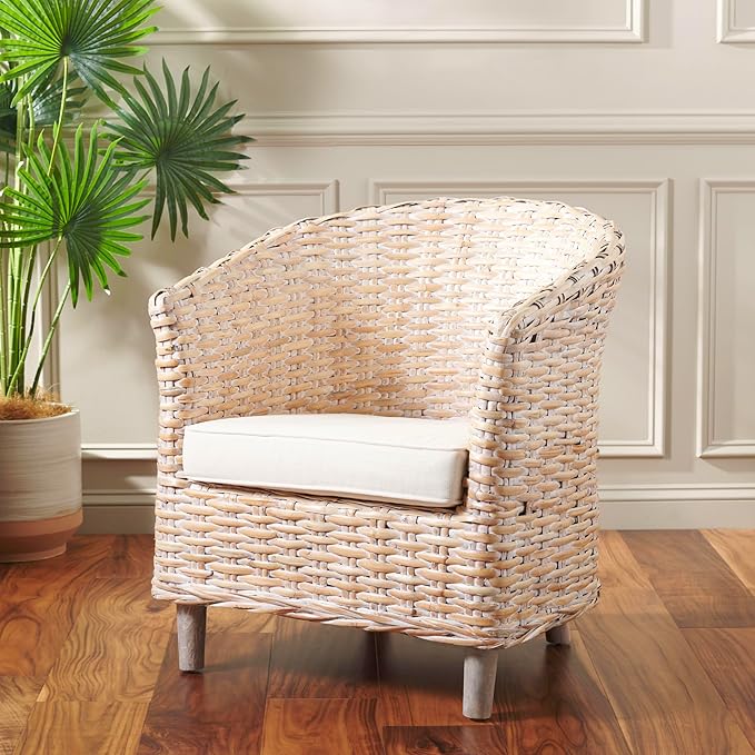 Safavieh Home Omni 18-inch Natural White Wash Rattan Barrel Chair
