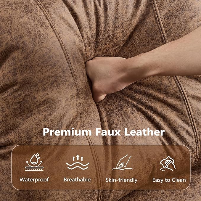 Classic 2 Electric Recliners with Massage &amp Heat for Adluts Faux Leather Power Recliner Chair with USB Port Overstuffed Heavy Duty Reclining Sofa with Rivets for Living Room Brown